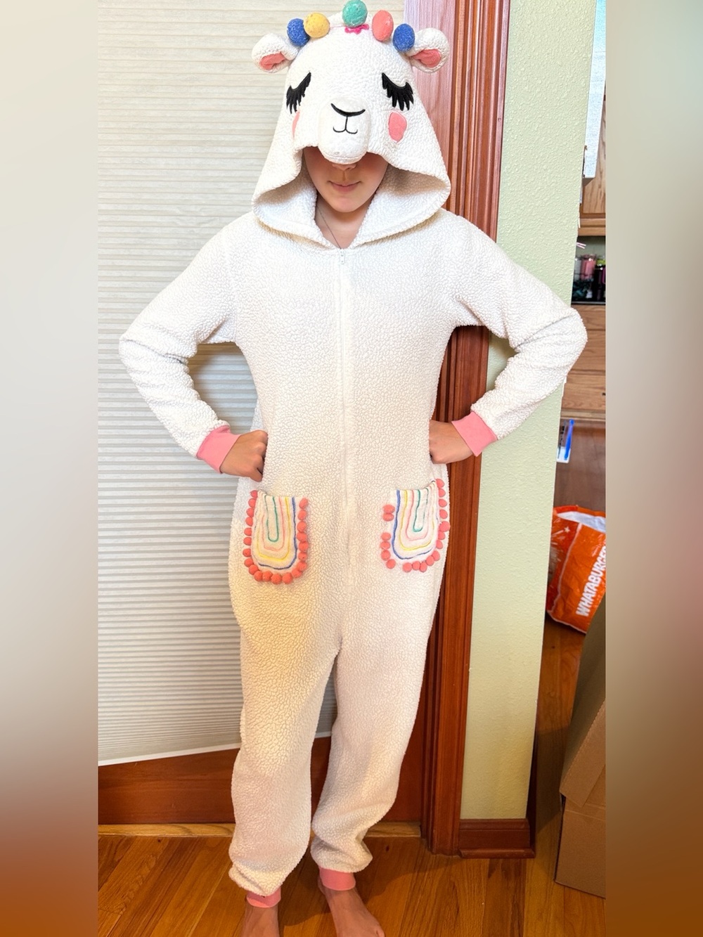 Adult PJ zip up Llama
Size 4-6 footless PJs/Halloween Costume